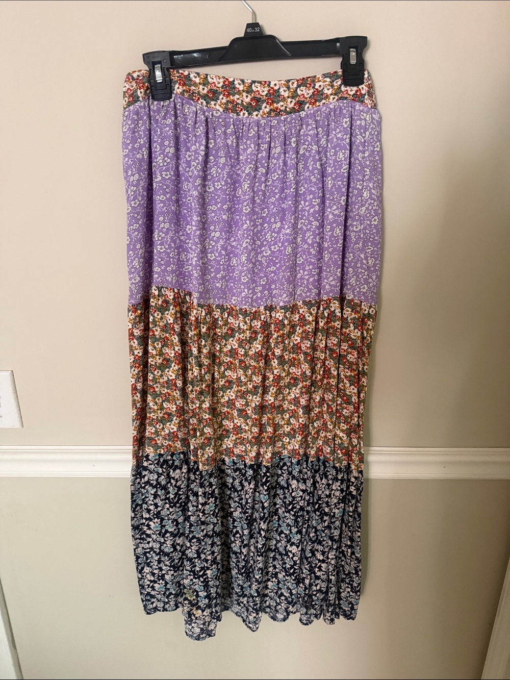 Kori Lavender, Rust & Navy Floral Tiered Maxi Skirt